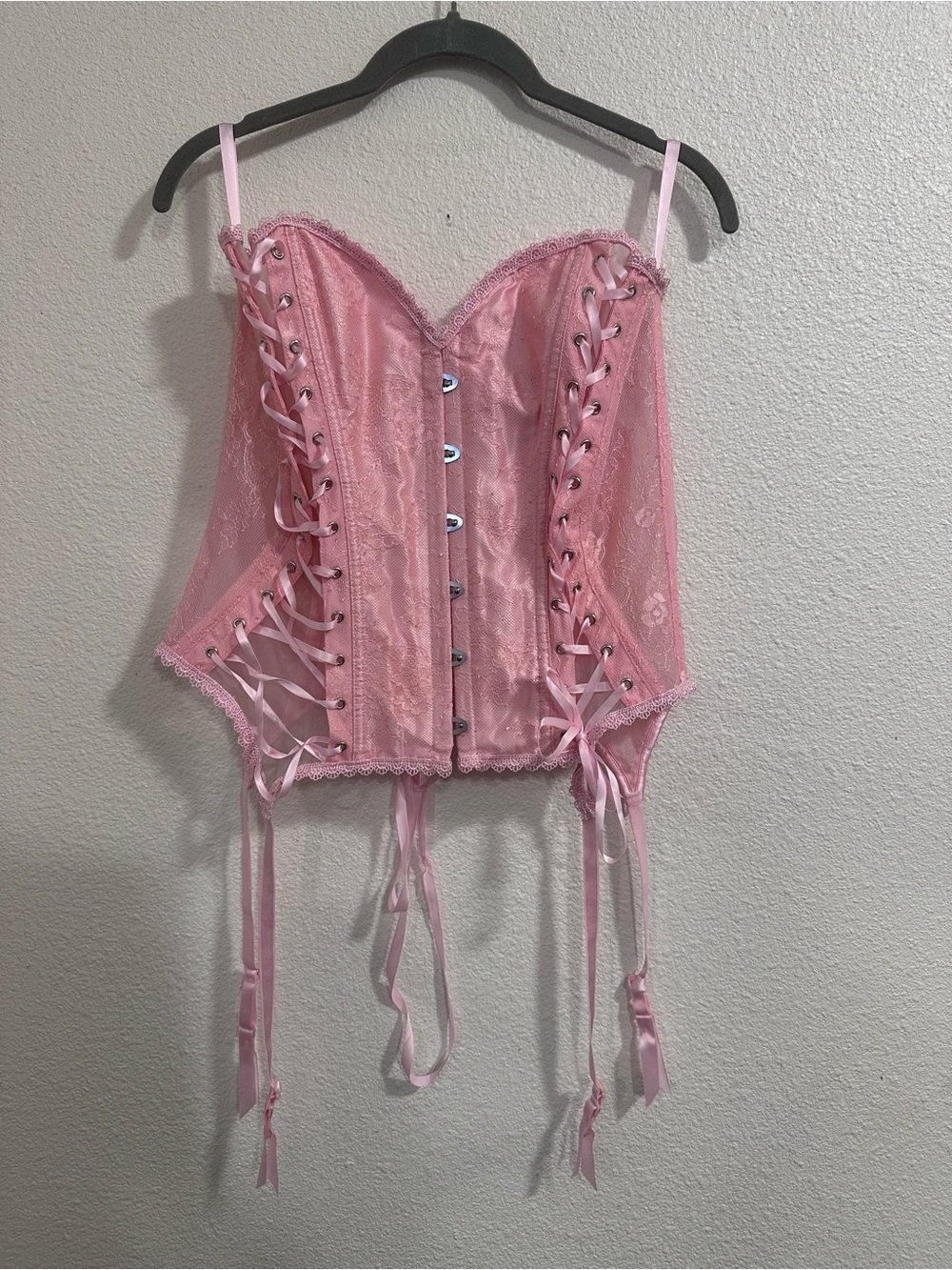 Adore Me Soft Pink Lace Corset Bustier with Garter Straps
